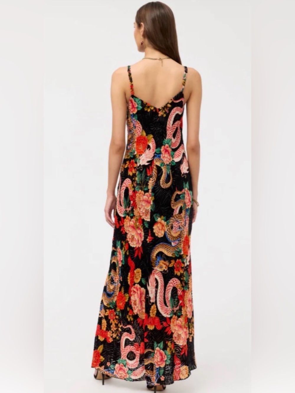 FARM RIO Kanako V-Neck Spaghetti Strap Maxi Dress Burnout Velvet Floral Sz M NWT - Picture 2 of 16